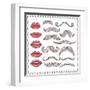 Retro Lips And Mustaches Elements Set-cherry blossom girl-Framed Art Print