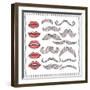 Retro Lips And Mustaches Elements Set-cherry blossom girl-Framed Art Print