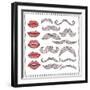 Retro Lips And Mustaches Elements Set-cherry blossom girl-Framed Art Print