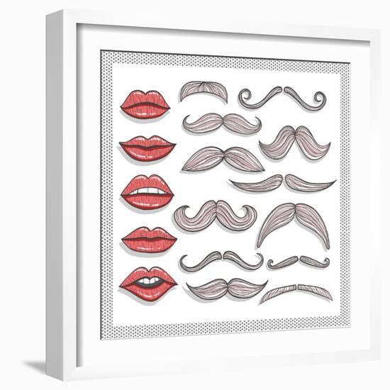 Retro Lips And Mustaches Elements Set-cherry blossom girl-Framed Art Print