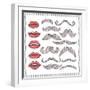 Retro Lips And Mustaches Elements Set-cherry blossom girl-Framed Art Print