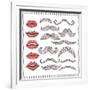 Retro Lips And Mustaches Elements Set-cherry blossom girl-Framed Art Print