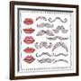 Retro Lips And Mustaches Elements Set-cherry blossom girl-Framed Art Print