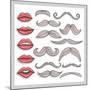 Retro Lips And Mustaches Elements Set-cherry blossom girl-Mounted Art Print