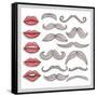 Retro Lips And Mustaches Elements Set-cherry blossom girl-Framed Stretched Canvas