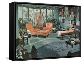 Retro Living Room with Bird Cage-null-Framed Stretched Canvas