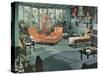 Retro Living Room with Bird Cage-null-Stretched Canvas