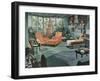 Retro Living Room with Bird Cage-null-Framed Art Print