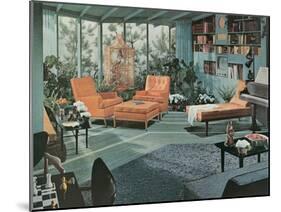 Retro Living Room with Bird Cage-null-Mounted Art Print