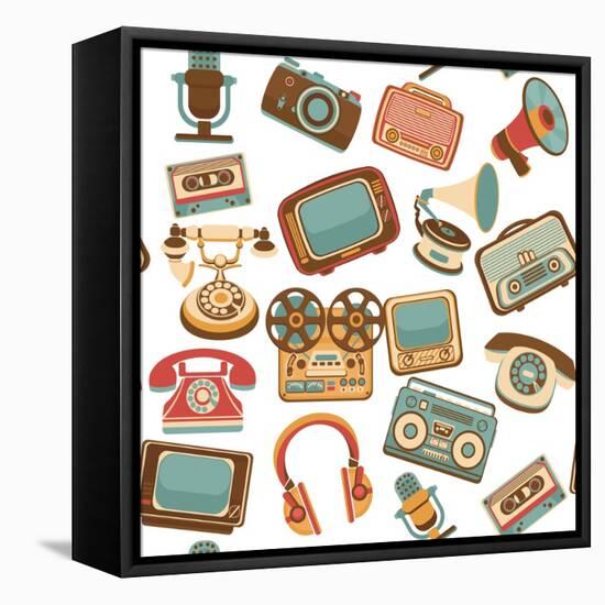 Retro Media Seamless Pattern-Macrovector-Framed Stretched Canvas