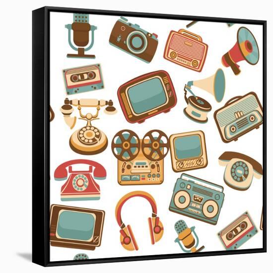 Retro Media Seamless Pattern-Macrovector-Framed Stretched Canvas