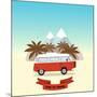 Retro Minivan with Palm Trees and Mountains on the Background. Vintage Style Hippie Bus. Vector Fla-yurgo-Mounted Art Print