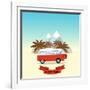 Retro Minivan with Palm Trees and Mountains on the Background. Vintage Style Hippie Bus. Vector Fla-yurgo-Framed Art Print