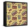 Retro Music Pattern-los_ojos_pardos-Framed Stretched Canvas