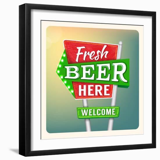 Retro Neon Sign Beer-anna42f-Framed Art Print