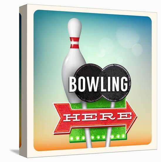 Retro Neon Sign Bowling-anna42f-Stretched Canvas