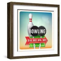 Retro Neon Sign Bowling-anna42f-Framed Art Print