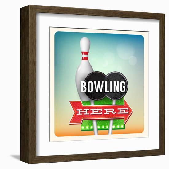 Retro Neon Sign Bowling-anna42f-Framed Art Print