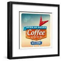 Retro Neon Sign Coffee-anna42f-Framed Art Print