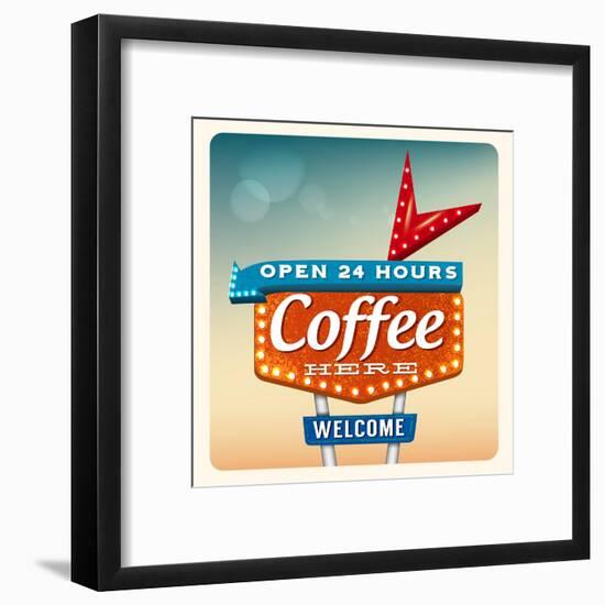 Retro Neon Sign Coffee-anna42f-Framed Art Print