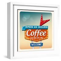 Retro Neon Sign Coffee-anna42f-Framed Art Print