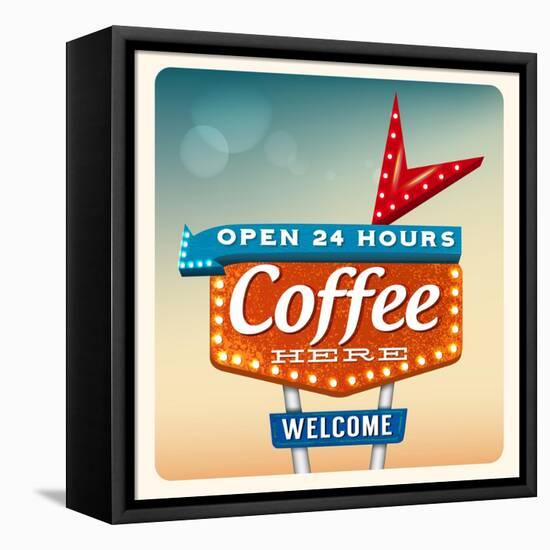 Retro Neon Sign Coffee-anna42f-Framed Stretched Canvas