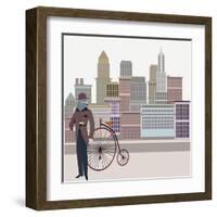 Retro New York Illustration - Vintage Bird On A Bike-run4it-Framed Art Print