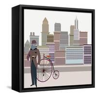 Retro New York Illustration - Vintage Bird On A Bike-run4it-Framed Stretched Canvas