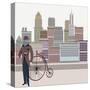 Retro New York Illustration - Vintage Bird On A Bike-run4it-Stretched Canvas