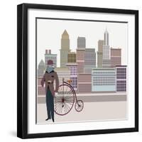 Retro New York Illustration - Vintage Bird On A Bike-run4it-Framed Art Print