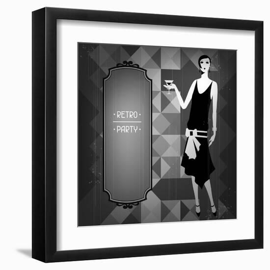 Retro Party Background with Beautiful Girl of 1920s Style-incomible-Framed Art Print