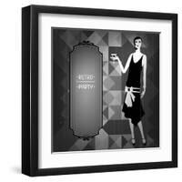 Retro Party Background with Beautiful Girl of 1920s Style-incomible-Framed Art Print