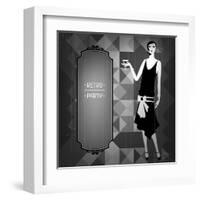 Retro Party Background with Beautiful Girl of 1920s Style-incomible-Framed Art Print