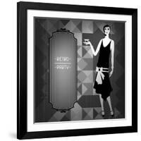 Retro Party Background with Beautiful Girl of 1920s Style-incomible-Framed Art Print