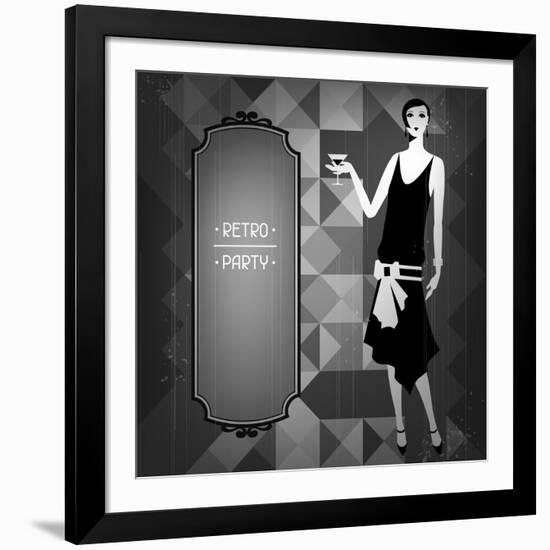 Retro Party Background with Beautiful Girl of 1920s Style-incomible-Framed Art Print