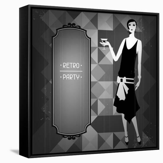 Retro Party Background with Beautiful Girl of 1920s Style-incomible-Framed Stretched Canvas