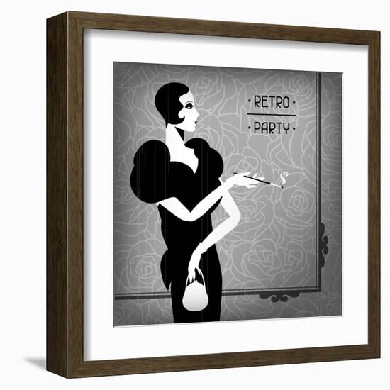 Retro Party Background with Beautiful Girl of 1920s Style-incomible-Framed Art Print