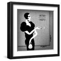 Retro Party Background with Beautiful Girl of 1920s Style-incomible-Framed Art Print