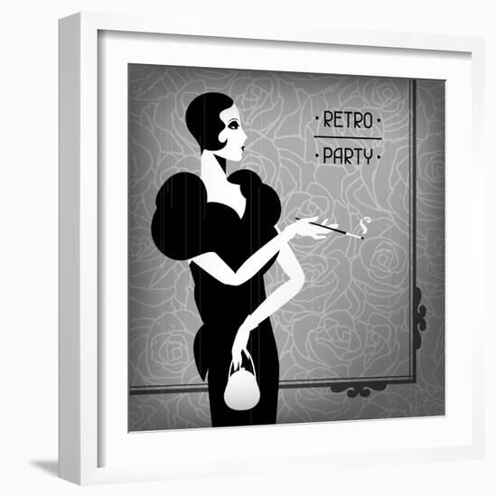 Retro Party Background with Beautiful Girl of 1920s Style-incomible-Framed Art Print