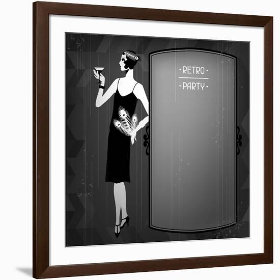 Retro Party Background with Beautiful Girl of 1920s Style-incomible-Framed Art Print