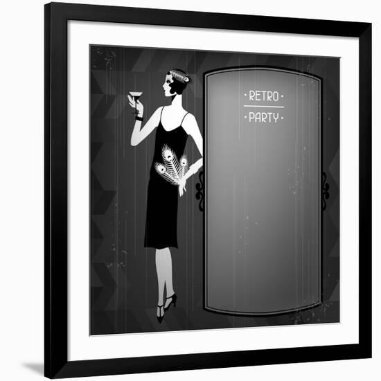 Retro Party Background with Beautiful Girl of 1920s Style-incomible-Framed Art Print