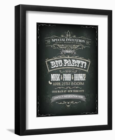 Retro Party Invitation on Chalkboard-Benchart-Framed Art Print