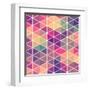 Retro Pattern of Geometric Shapes. Colorful Mosaic Backdrop. Geometric Hipster Retro Background, Pl-Markovka-Framed Art Print