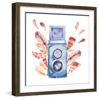 Retro Photo Camera with Feathers-Eisfrei-Framed Art Print