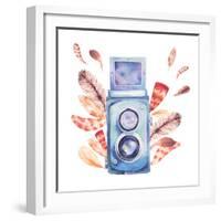 Retro Photo Camera with Feathers-Eisfrei-Framed Art Print