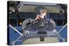 Retro Pin-Up Girl Posing with a World War II Era Pby Catalina Seaplane-null-Stretched Canvas