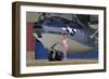 Retro Pin-Up Girl Posing with a World War II Era Pby Catalina Seaplane-null-Framed Premium Photographic Print