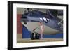 Retro Pin-Up Girl Posing with a World War II Era Pby Catalina Seaplane-null-Framed Photographic Print