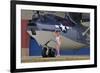 Retro Pin-Up Girl Posing with a World War II Era Pby Catalina Seaplane-null-Framed Photographic Print