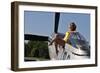 Retro Pin-Up Girl Sitting Outside the Cockpit of a P-51 Mustang-null-Framed Premium Photographic Print